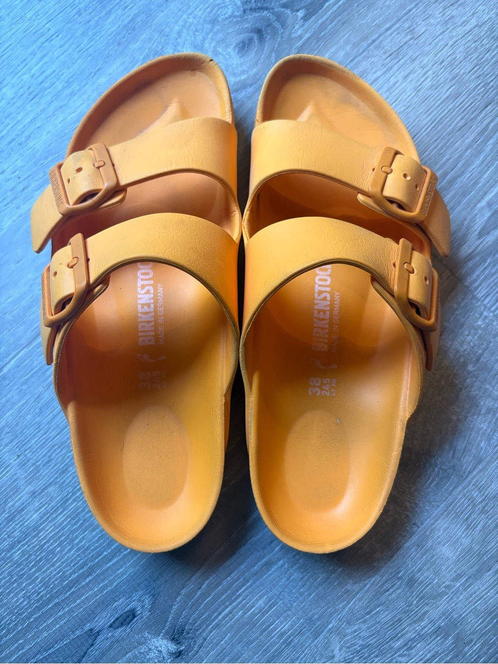 Birkenstock woman's Orange Two-Strap EVA Sandals Size 38!!